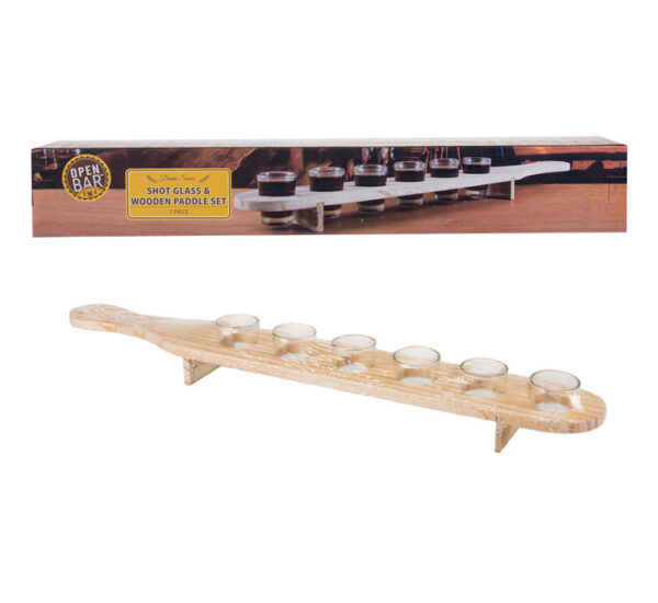 Shot Glass Set With Medium Density Fiberboard Paddle - 7 Piece