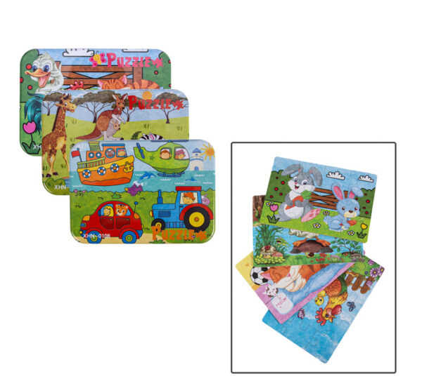 Puzzle Wooden In Tin Box 4 Pieces - 17cm X 12cm