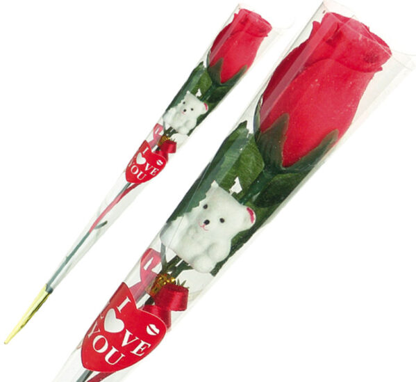 Bulk Pack 24 X Single Red Rosebud - 36cm, With Small Bear