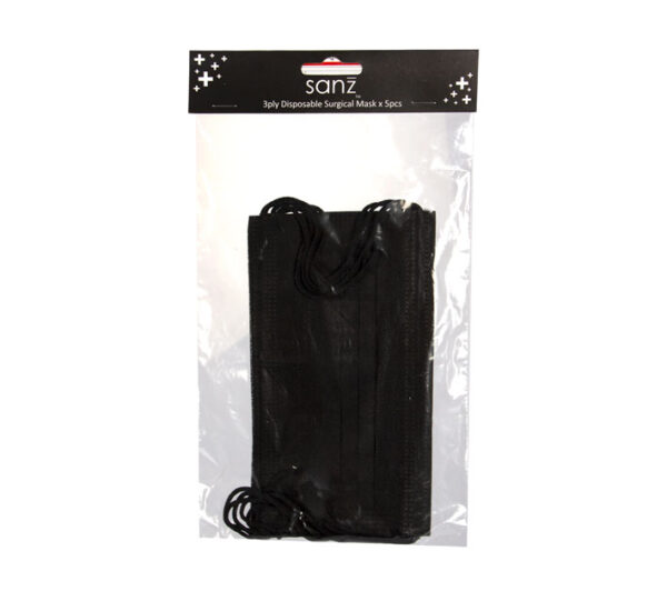 Face Mask Adult Disposable 5Pc Black