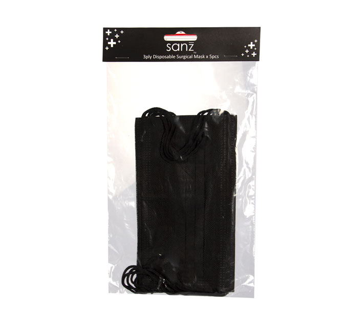 Face Mask Adult Disposable 5Pc Black
