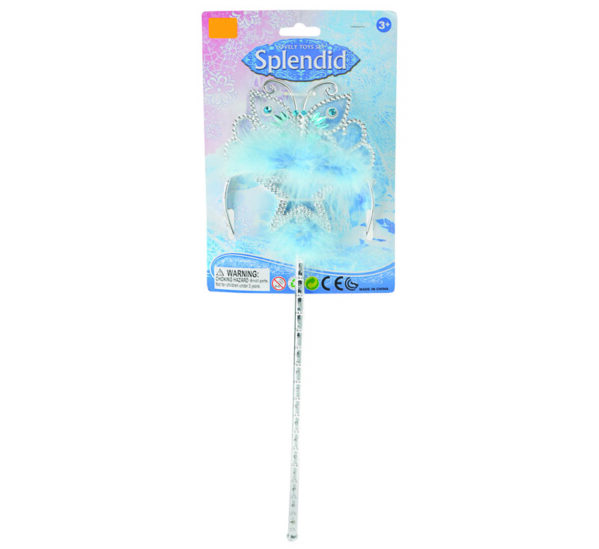 Wand And Tiara - Wand 34cm, Tiara, Blue/ Silver Toned