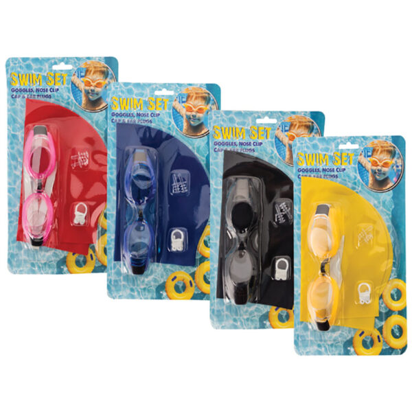 Swimming Cap & Goggle Set – With Ear Plugs & Nose Clip