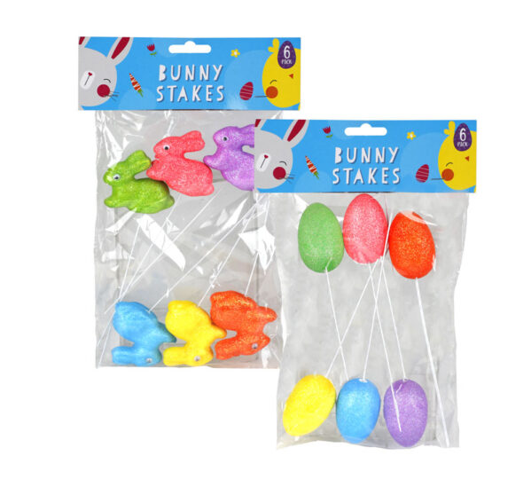 Easter Glitter Foam Decor Stakes 6Pc Ast