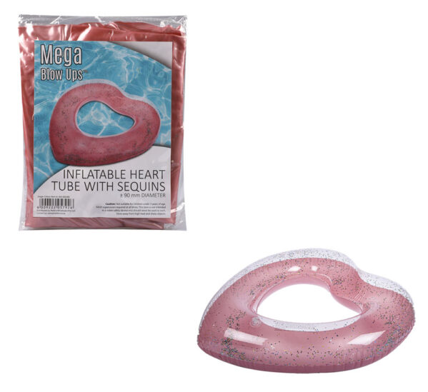 Inflatable Heart Tube Sequins 90cm Astd