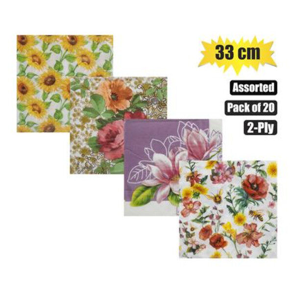 Serviettes - Assorted, 33cm, Pack Of 20, 2-Ply
