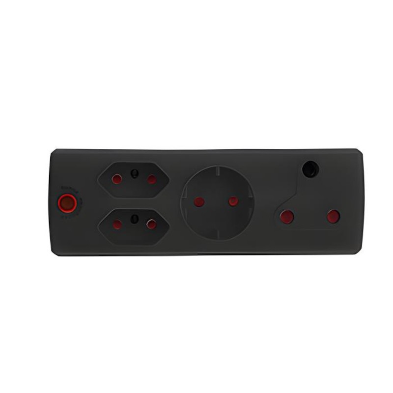 Euromate - Adaptor 3pin 1x16amp+1xSchuko+2x5 Black