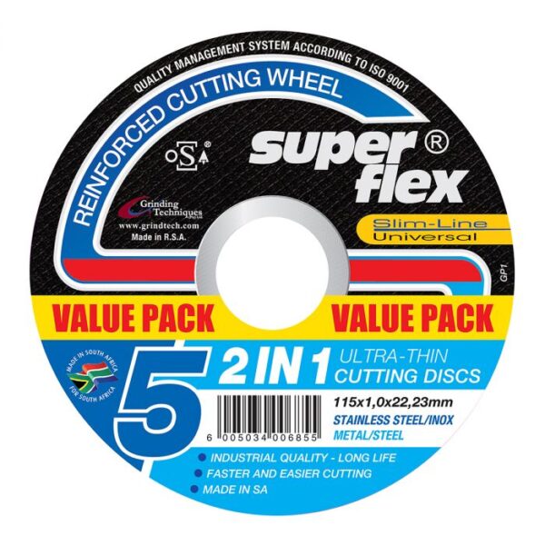 SUPERFLEX CUTTING DISC 2IN1 FLAT 115X1.0MM 5PACK