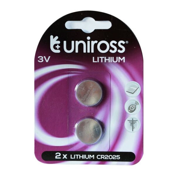 UNIROSS BATTERY LITHIUM COIN CR2025 2 PACK
