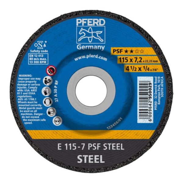 PFERD GRINDING WHL STEEL DOME 115MM X7.2MM PSF