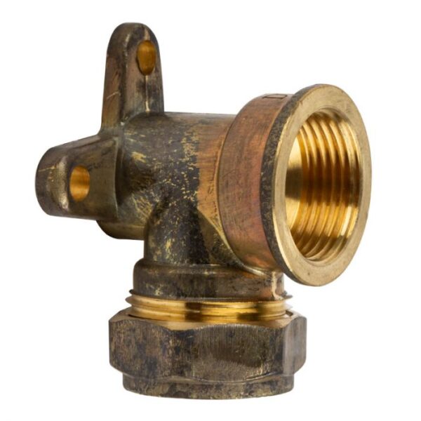 COMPRESSION BRASS ELBOW W/PLATE CXFI 15MMX1/2 SABS