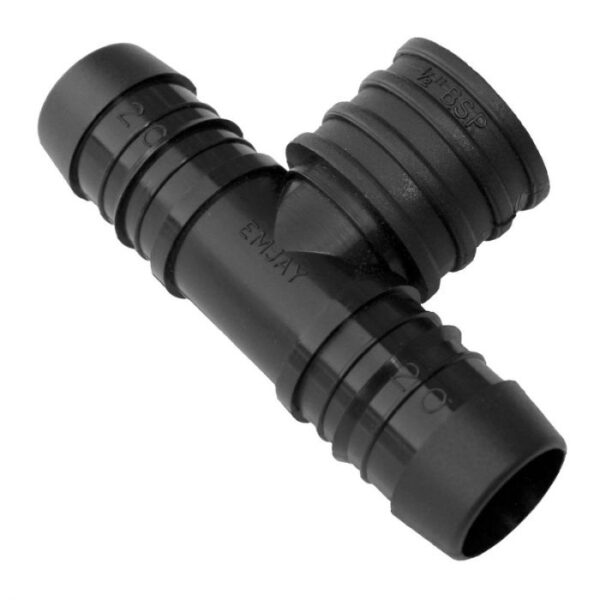 EMJAY TEE FEMALE 20MMX1/2 INCH BLK